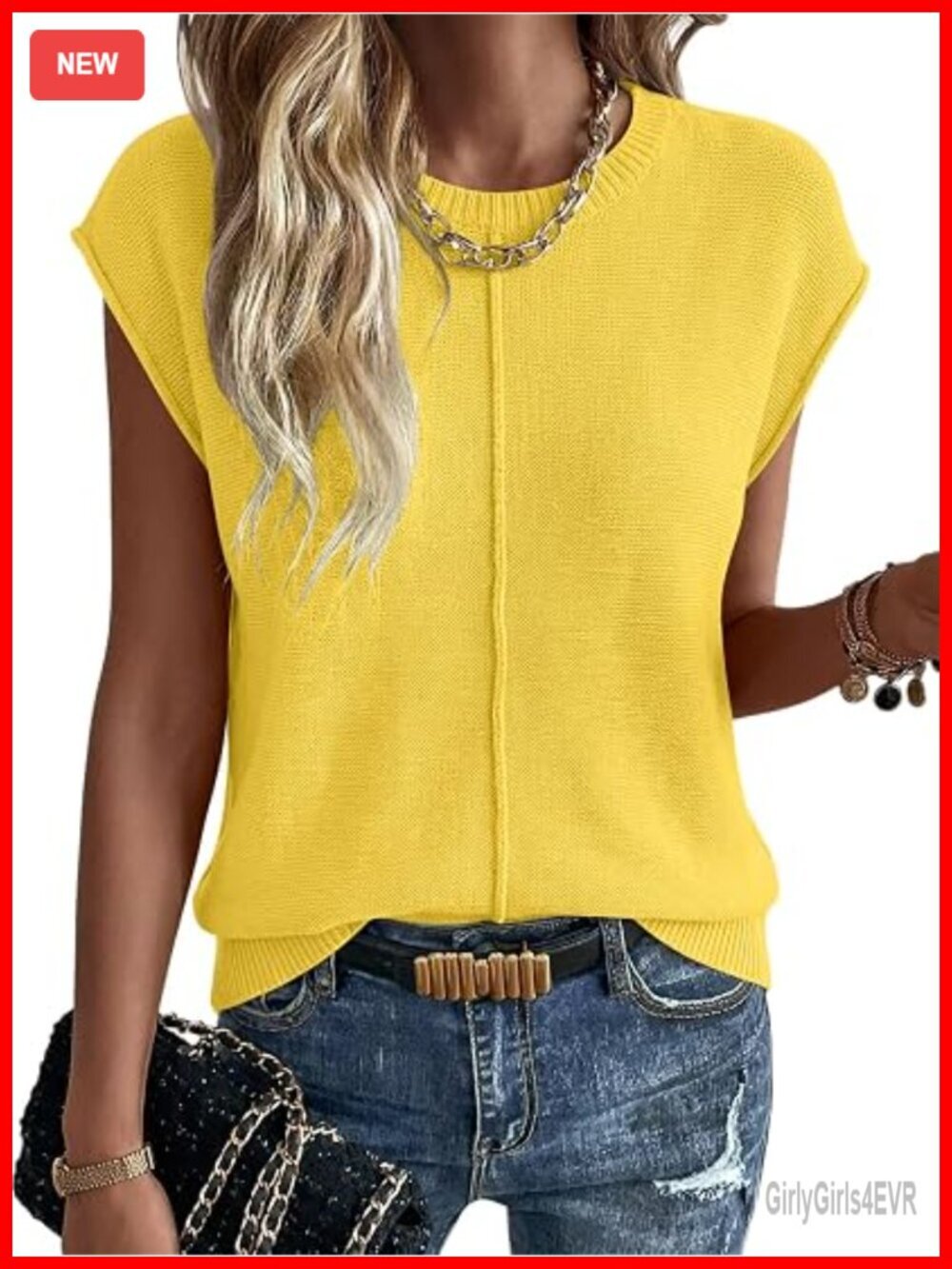 Women's Lightweight Crew Neck Cap Sleeve Loose Fit Crochet Sweater Pullover